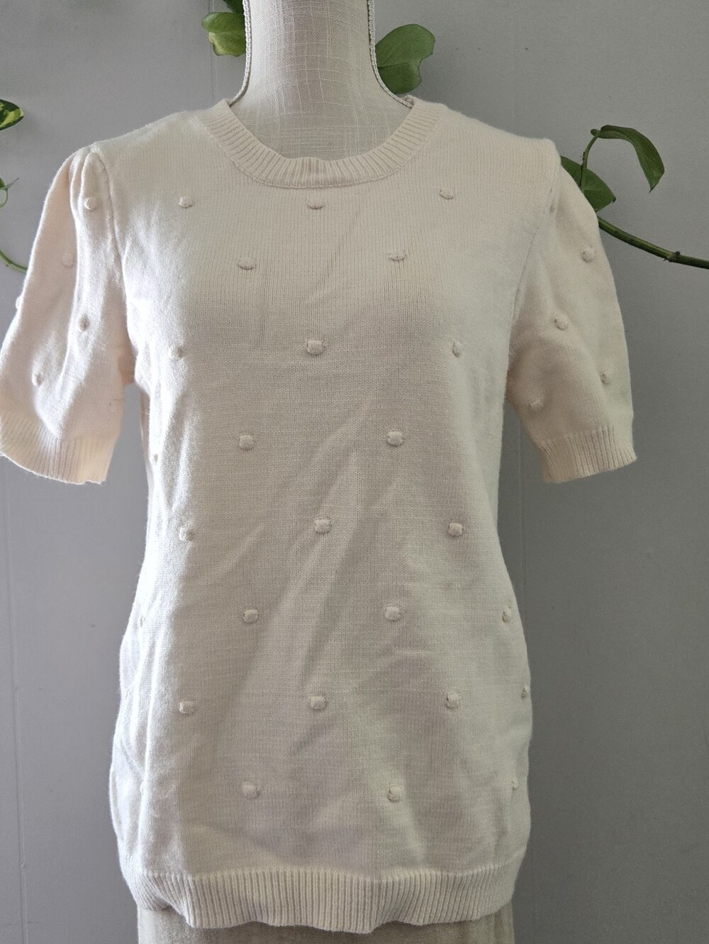 entro Cream Short-Sleeve Pom-Pom Knit Top